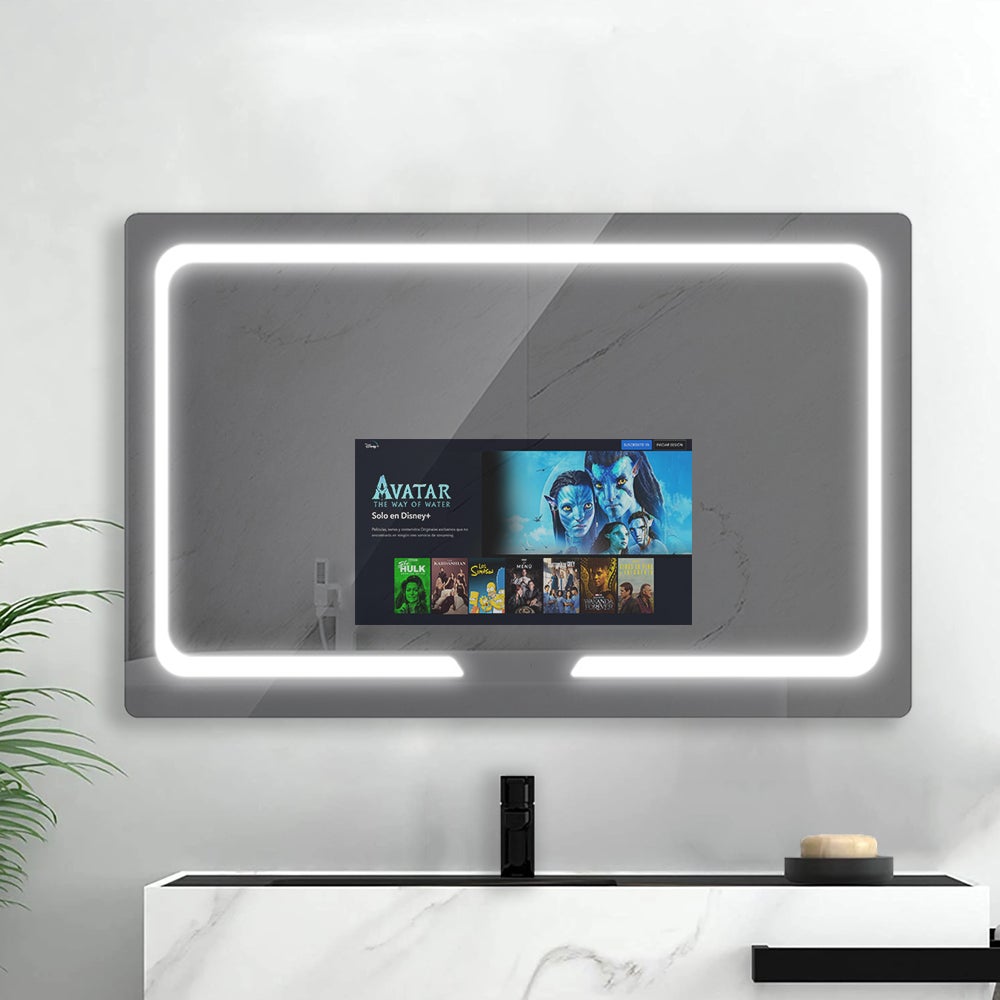 Espejo de baño horizontal con luz led y pantalla tactil de 21,5