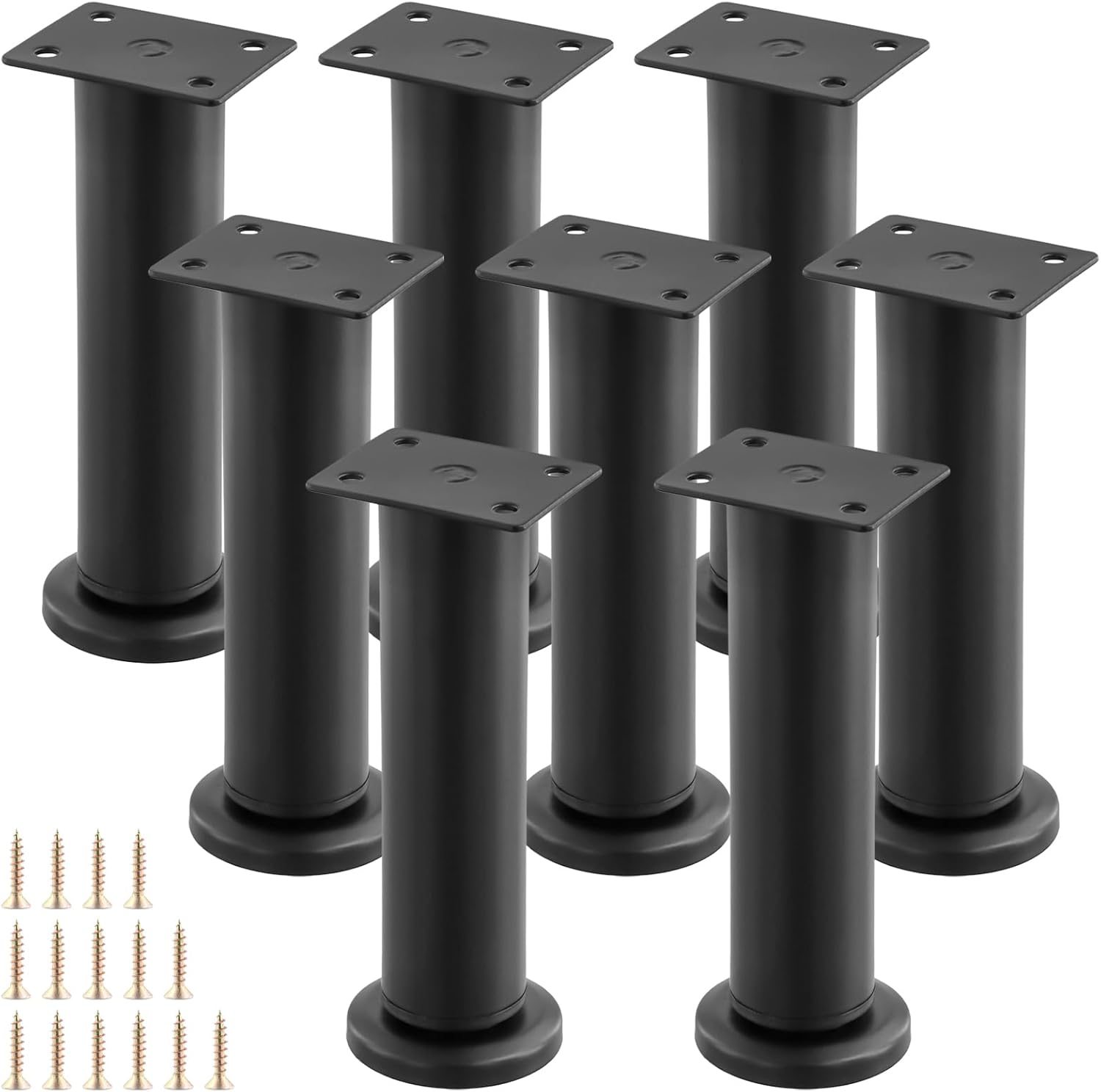 Set de 8 picioare reglabile pentru mobilă din metal, 18-30 cm, cu șuruburi, negre, picioare din plasă, pentru canapea, noptieră, pat, dulap 8buc