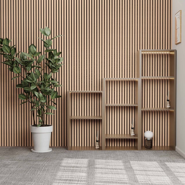 Lot de 2 panneaux muraux acoustiques décoratifs en bois MDF 120 x 60 cm, finition chêne foncé, excellente isolation acoustique, installation simple