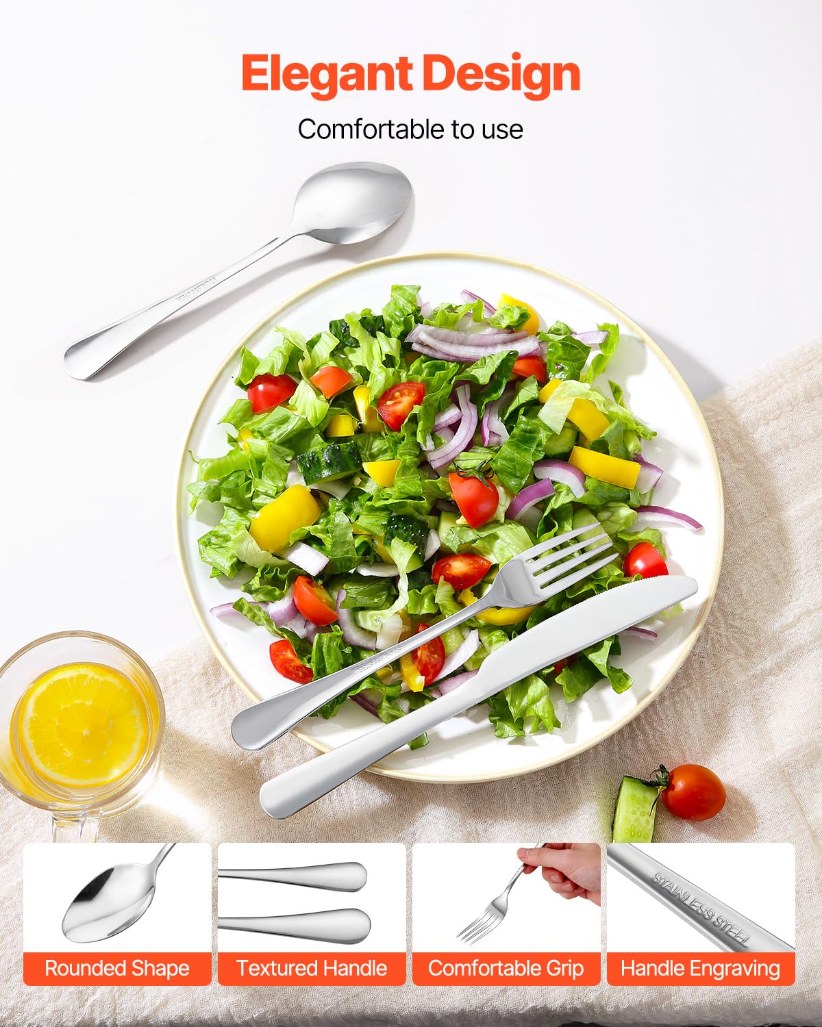 Juego de Cubiertos 30 Piezas,VEVOR Cubertería Acero Inoxidable Alimentario,Acabado Espejo,Lavable en Lavavajillas,Cuchillo,Tenedor,para Cocina - 10