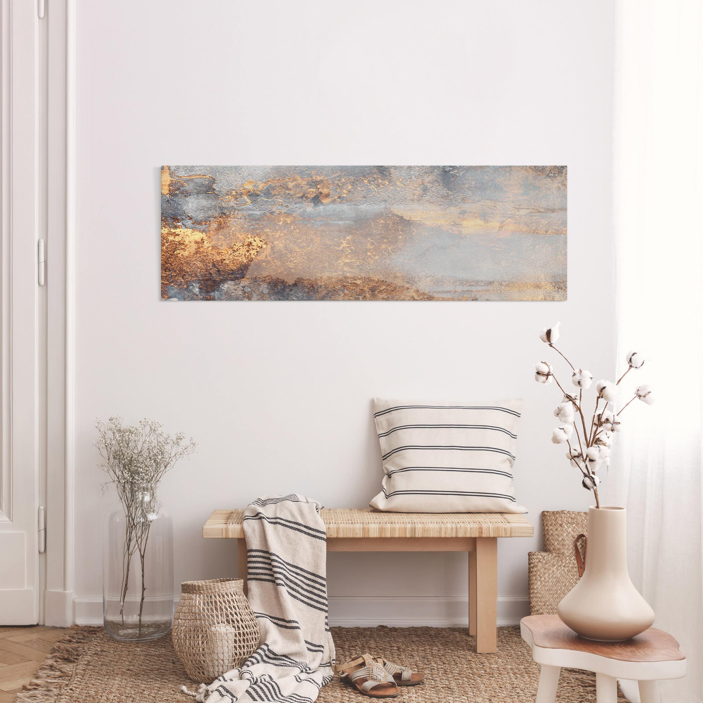 Impression sur toile tableau sur toile châssis gris art à motifs abstrait peinture 54 cuisine chambre à coucher salon couloir 150 x 50 cm - 2