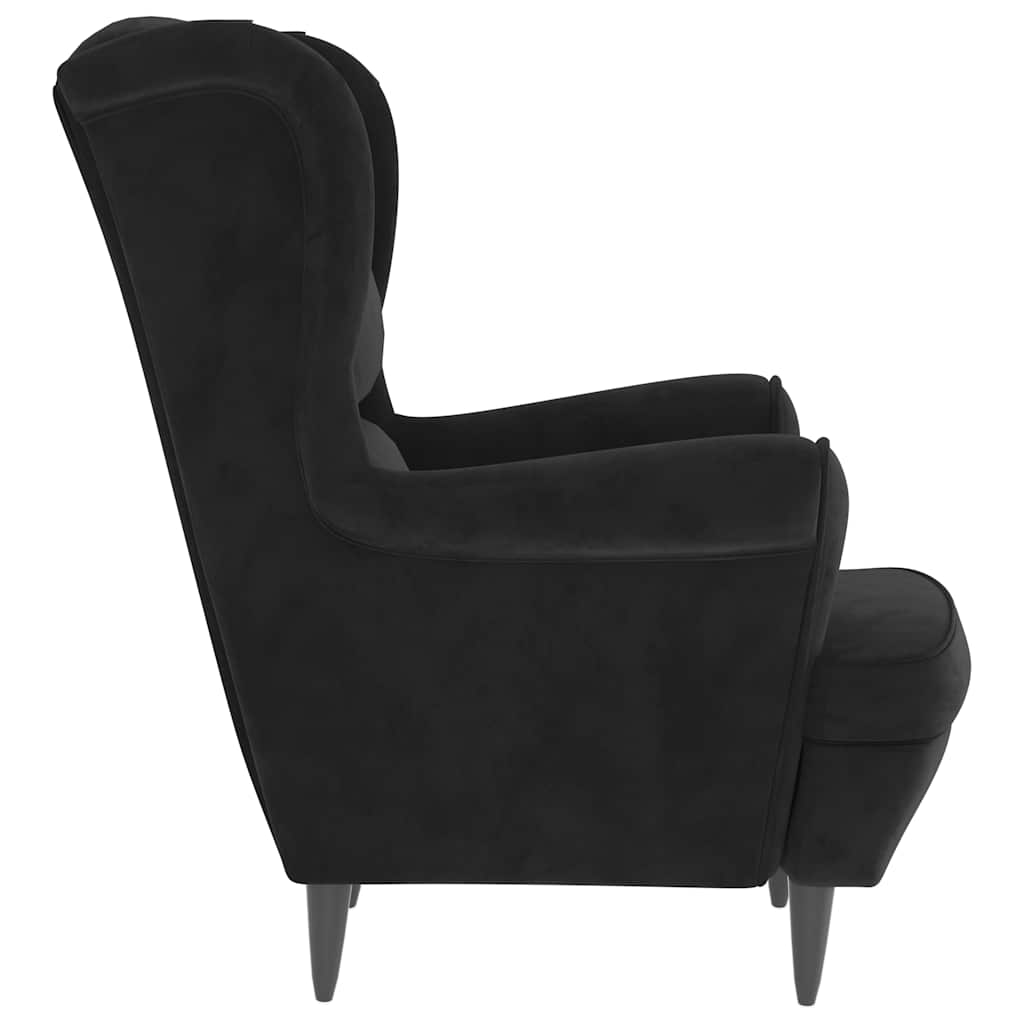 Fauteuil à oreilles avec tabouret en velours noir pour le salon - 5
