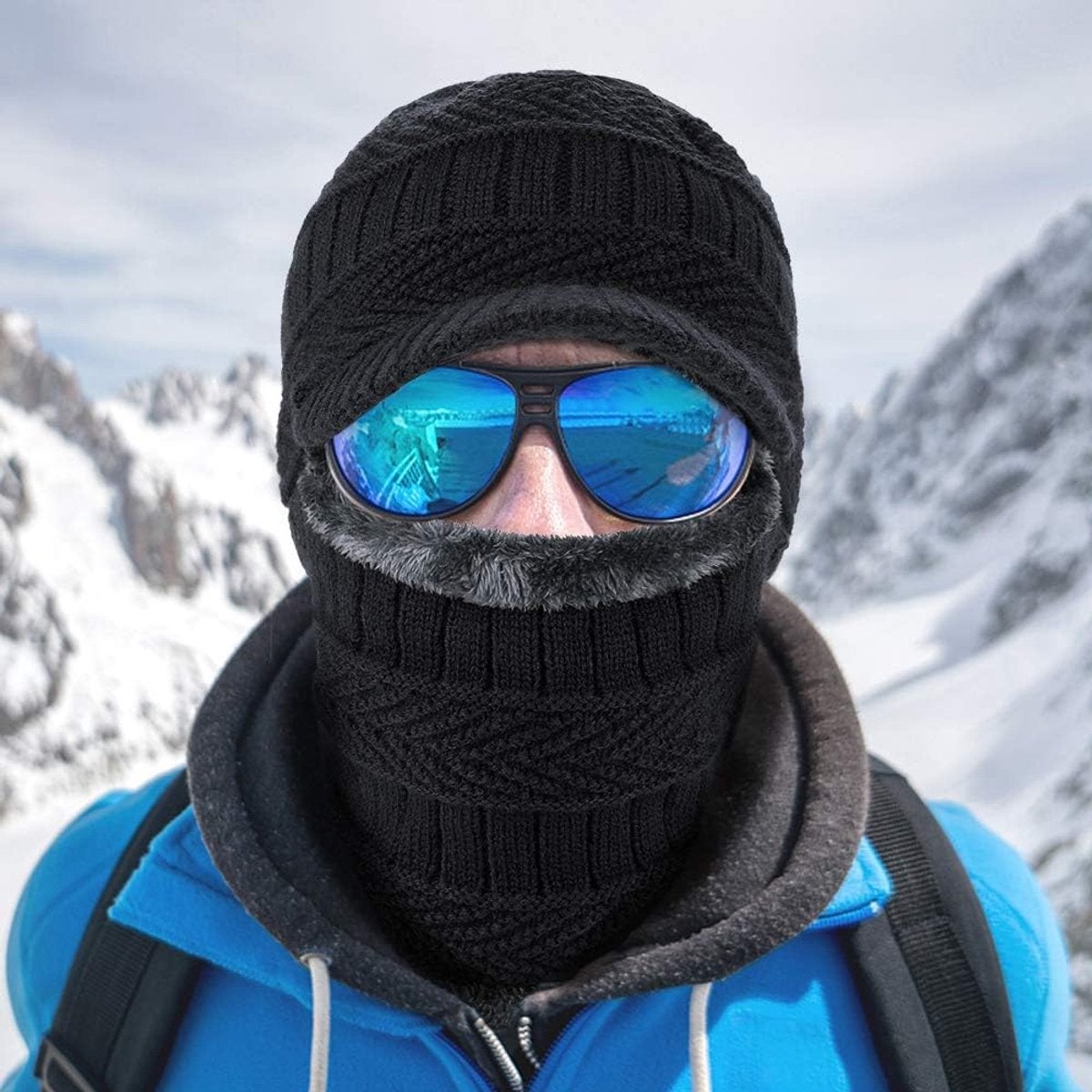 Bonnet - Chapeau tricoté - Bonnet pour homme - Cagoule - Coupe-vent - Chaud - Idéal pour les activités de plein air - Camping - Hiver - 5