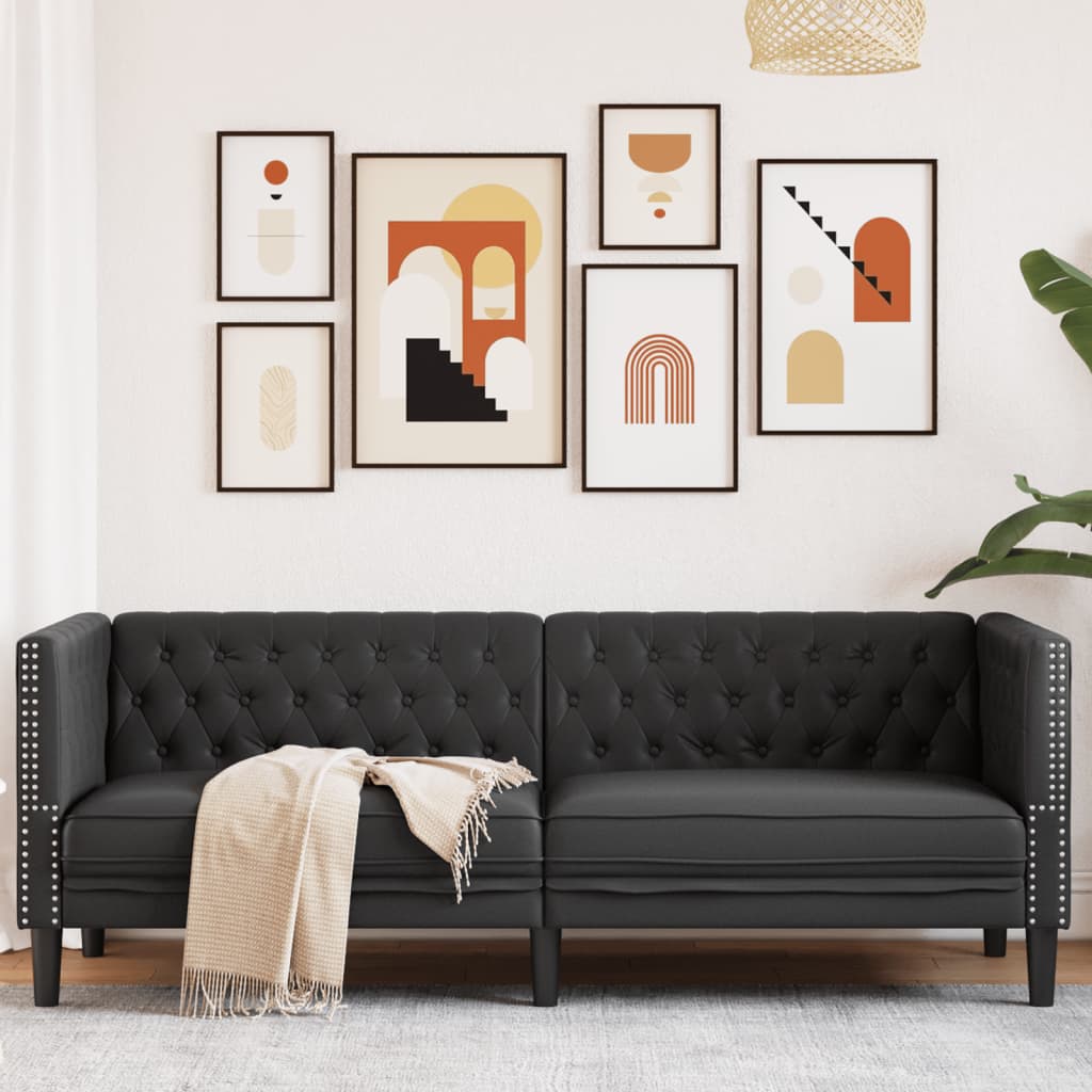 Vidaxl Sofá Chesterfield De 3 Plazas Cuero Artificial Negro , Leroy Merlin