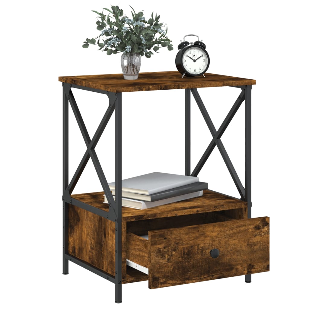 Table de chevet chêne fumé 50x41x65 cm bois d'ingénierie - 3