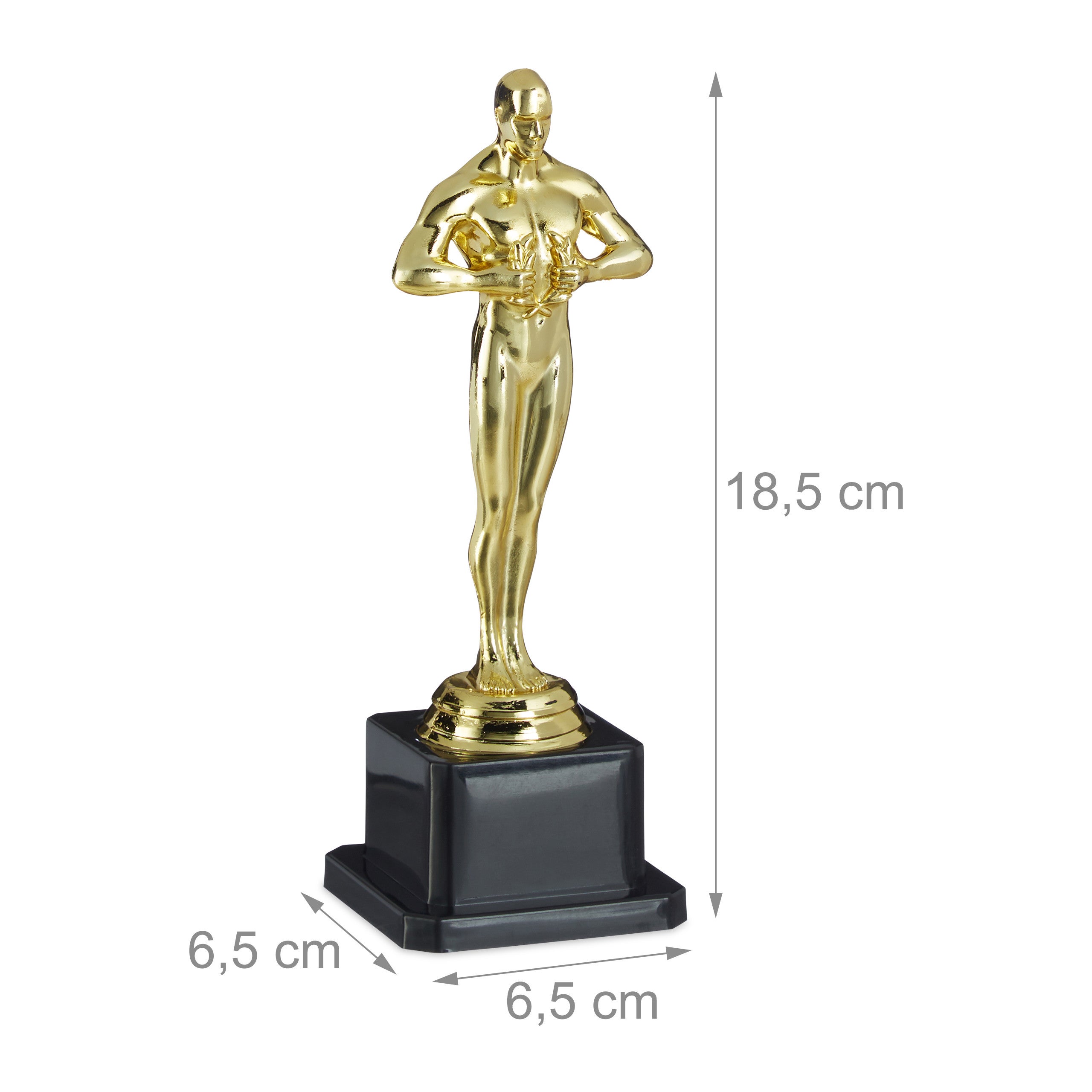 Statue de vainqueur, lot de 10, socle carré, Figurine avec couronne, trophée vainqueur, 18 cm de haut, doré, Hollywood - 3