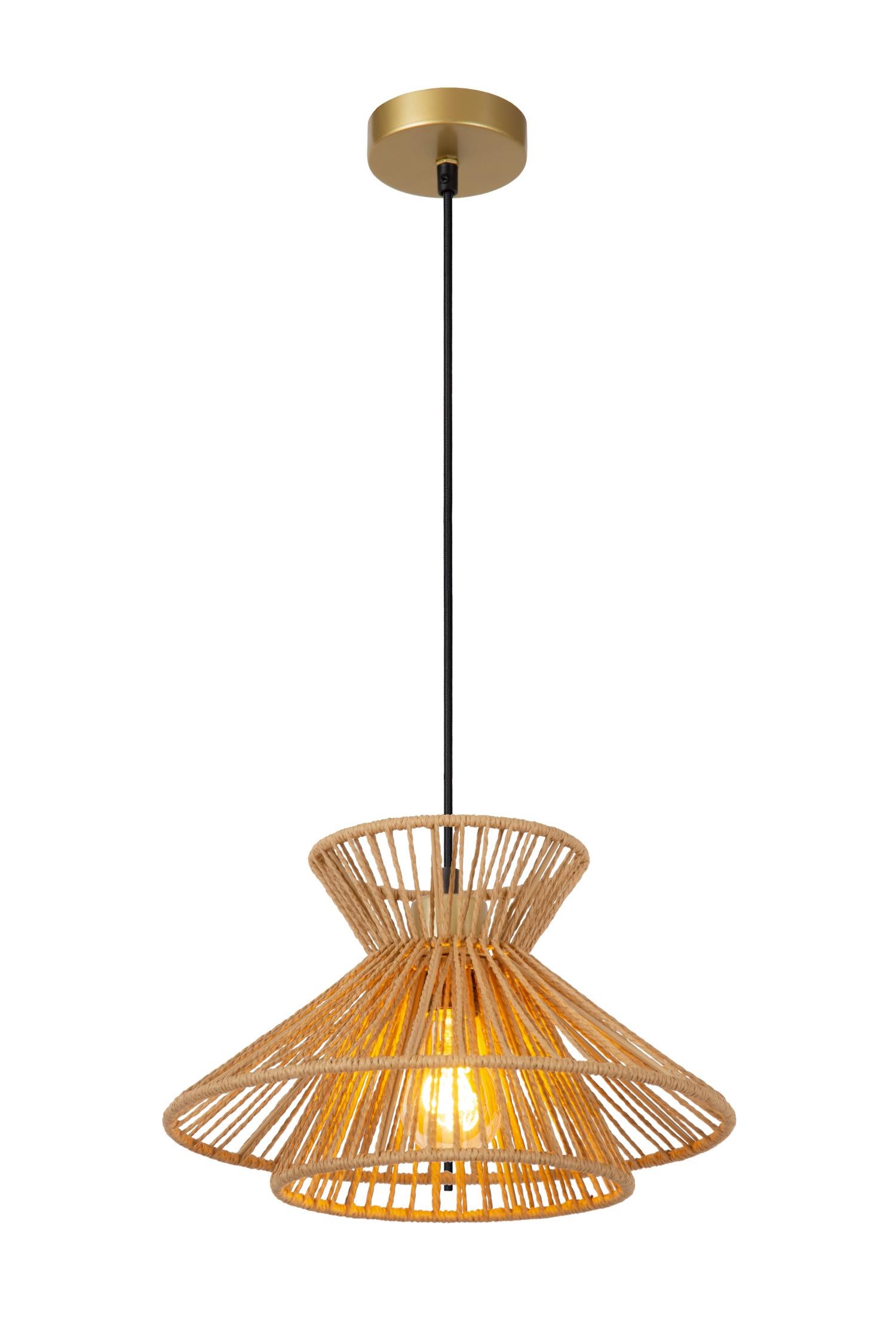 Lampa wisząca TASMAN jasne drewno-złota 1xE27x60W papier wym:150x32x32cm IP20 Lucide