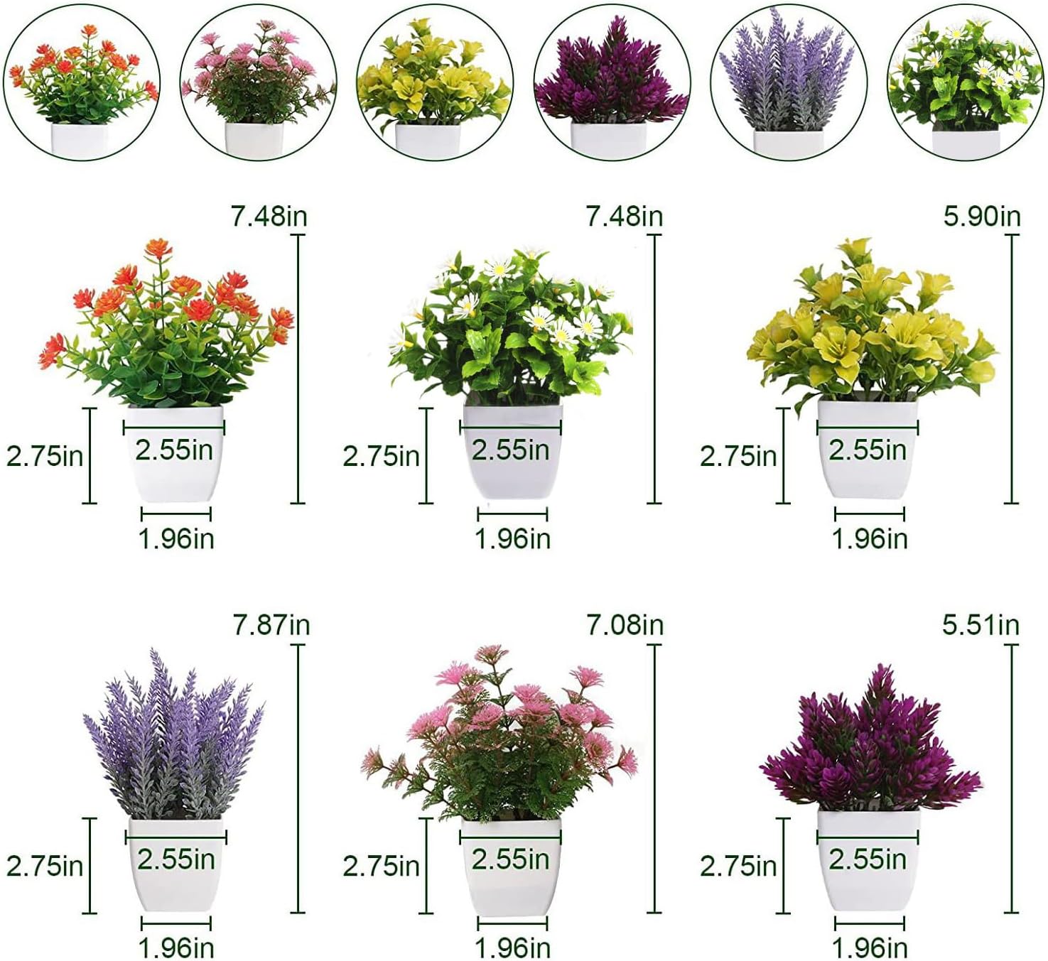 Lot de 6 petites plantes artificielles en pot, fausses plantes d'intérieur avec pots en plastique (fleurs) - 3