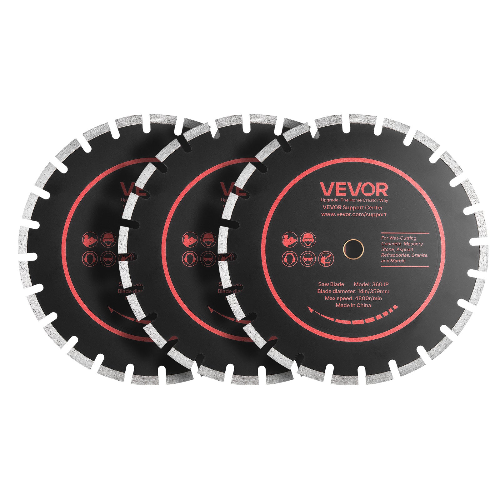 Disc diamantat VEVOR 359 mm, pachet de 3, disc de tăiere pentru ferăstraie pentru beton, zidărie, cărămidă, granit și piatră 3buc