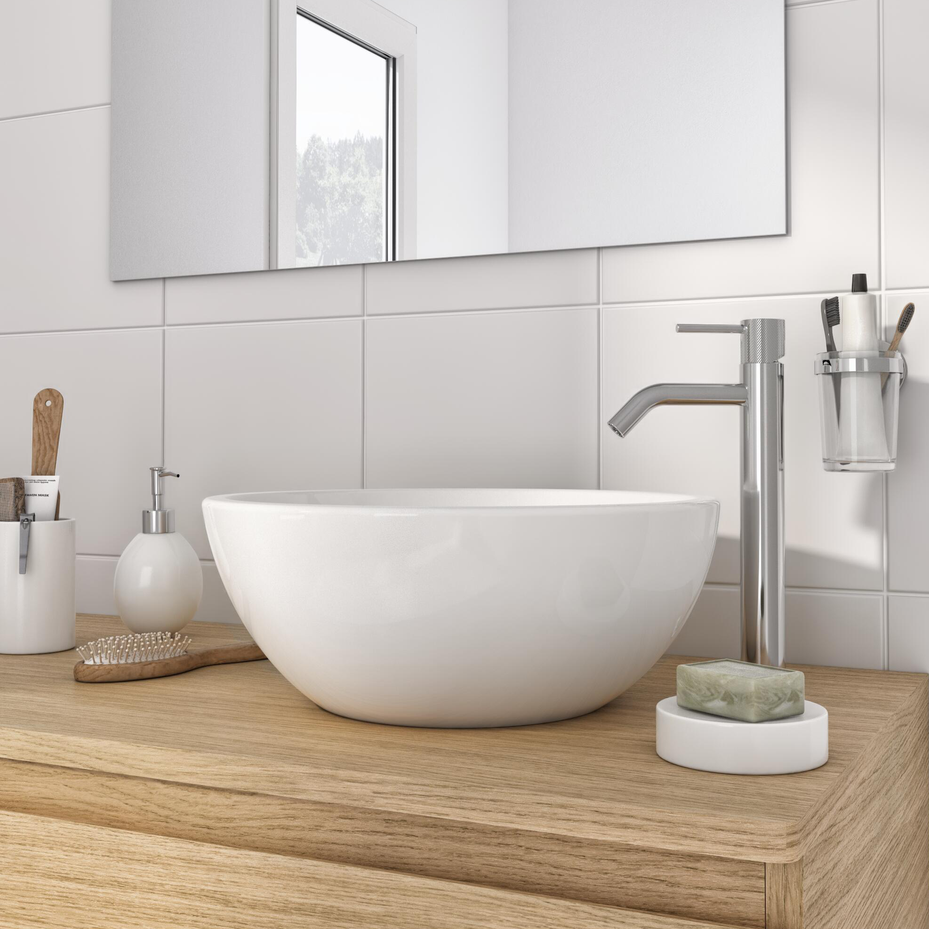 SENSEA - Lavabo da appoggio TONDO - Porcellana - Ø 38 cm - Bianco lucido - Piletta non inclusa - Lavabo - 7