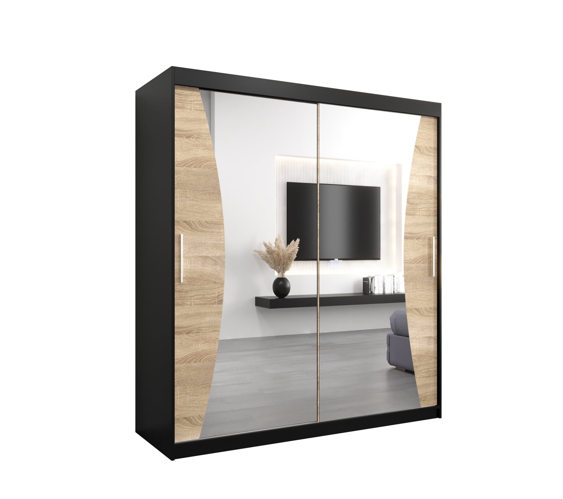 Szafa przesuwna garderoba MONACO 180 x 62 x 200 cm Czarny + Sonoma - Abiks Meble