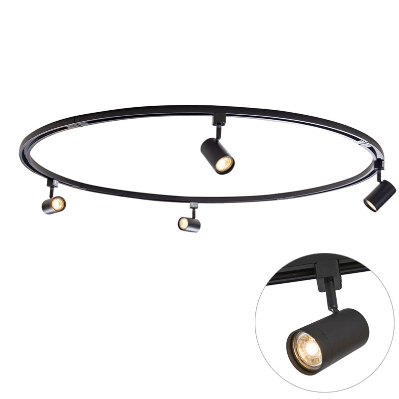 Nowoczesny system oświetlenia szynowego z 4 okrągłymi reflektorami czarnymi 1-fazowymi - Iconic Jeana