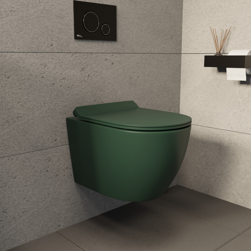 PixL WC suspendu en céramique Tornado Quiet Flush, fixations invisibles + abattant Soft-Close, Vert mat (CEPX010RTORPGEM) - 2