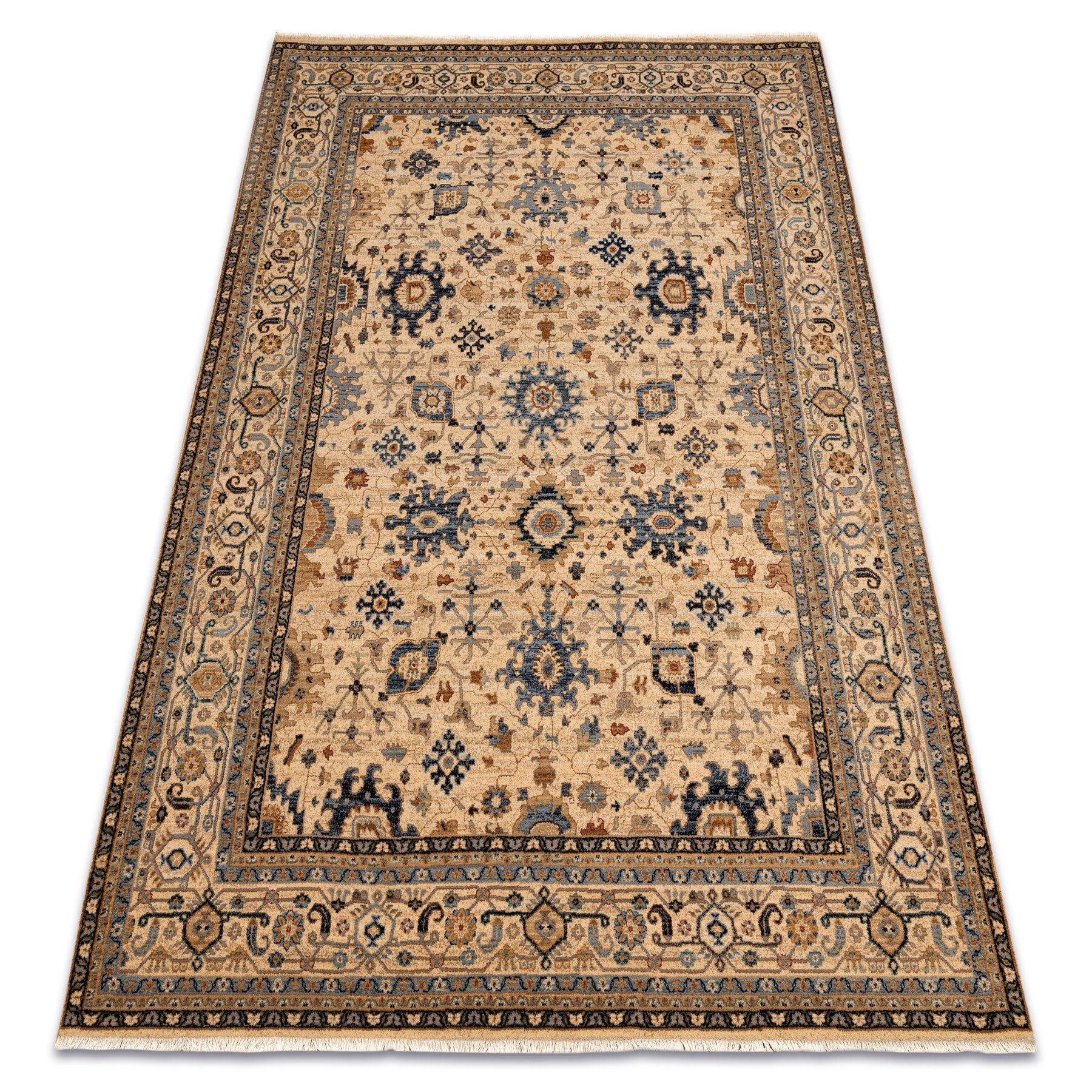 Dywan wełniany KESHAN Frędzle, orientalny klasyczny 7521/53555 beż / granat 120x145 cm