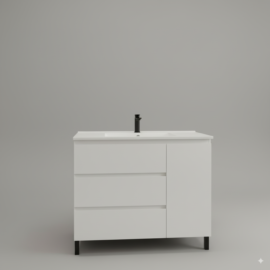 Ensemble Alessandria composé d'une armoire et d'un plan de travail de 100 cm, finition blanche avec poignée avec poignée poignée - 2