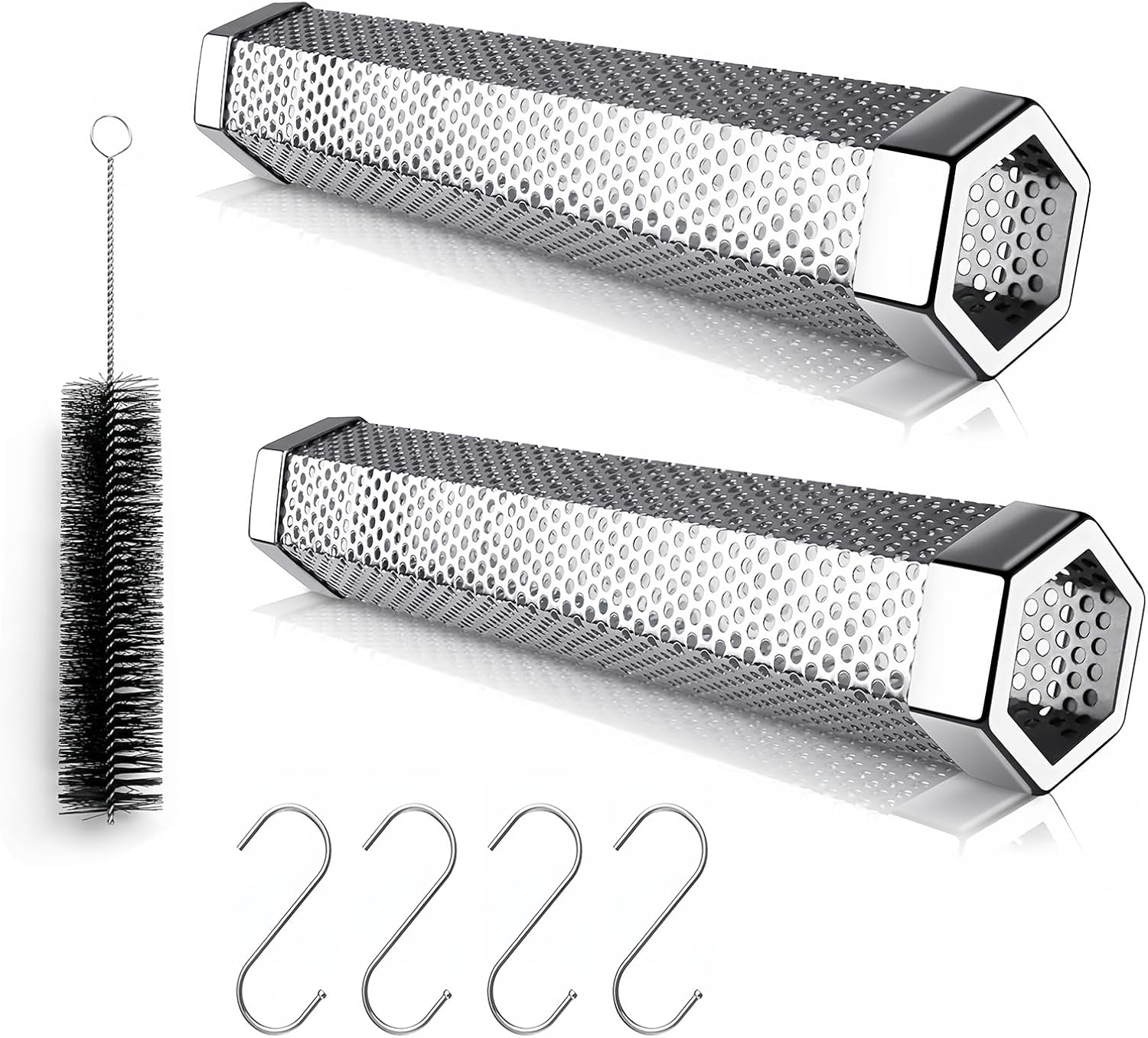Rura do wędzenia pelletu, 2 sztuki ze stali nierdzewnej ze szczotką, idealna do grillowania, mięs, ryb i steków