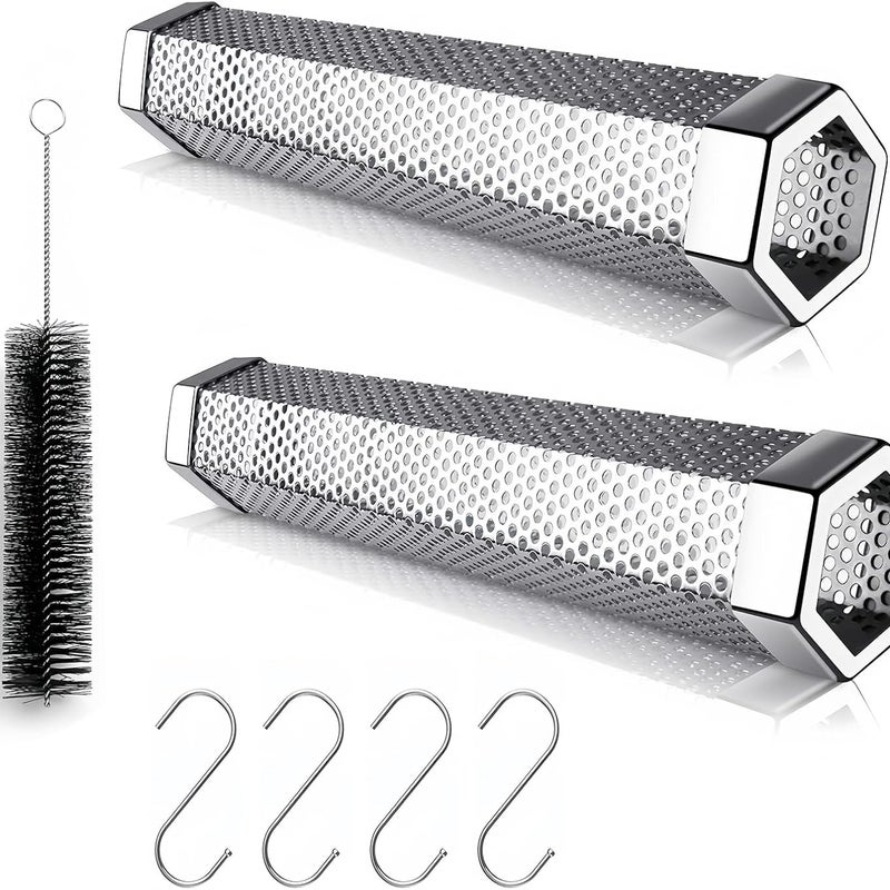 Rura do wędzenia pelletu, 2 sztuki ze stali nierdzewnej ze szczotką, idealna do grillowania, mięs, ryb i steków