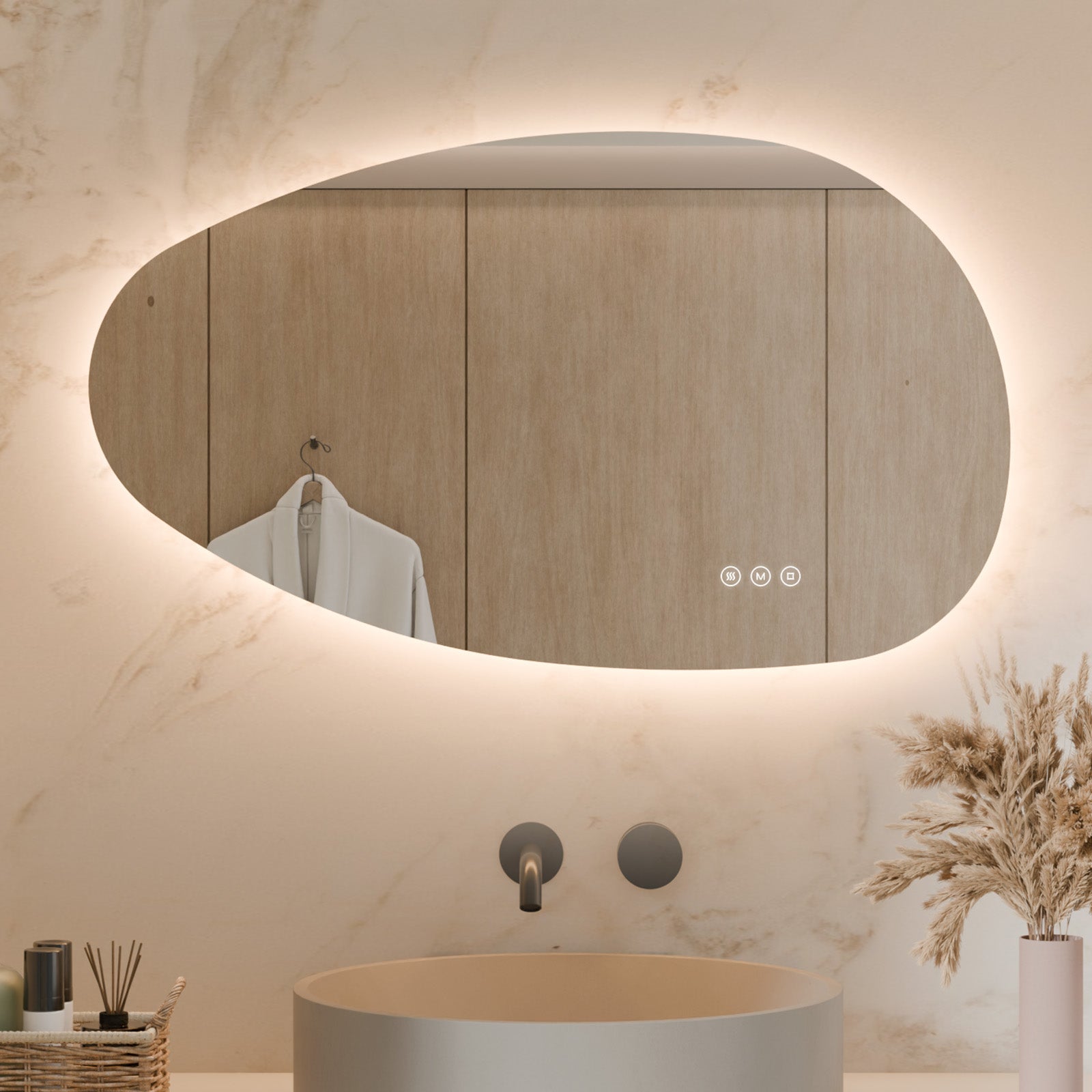 S'AFIELINA Specchio Illuminato Lar.45×Alt.60 Cm Asimmetrico 3 Colori Di Luce E Luminosita Regolabile 89983305