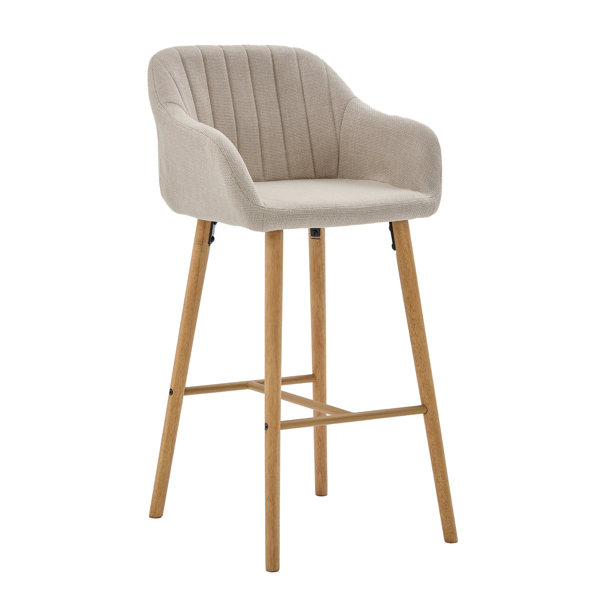 Lot de 2 tabourets de bar moderne avec dossier, accoudoirs, assise en lin et pieds en bois, beige - 2