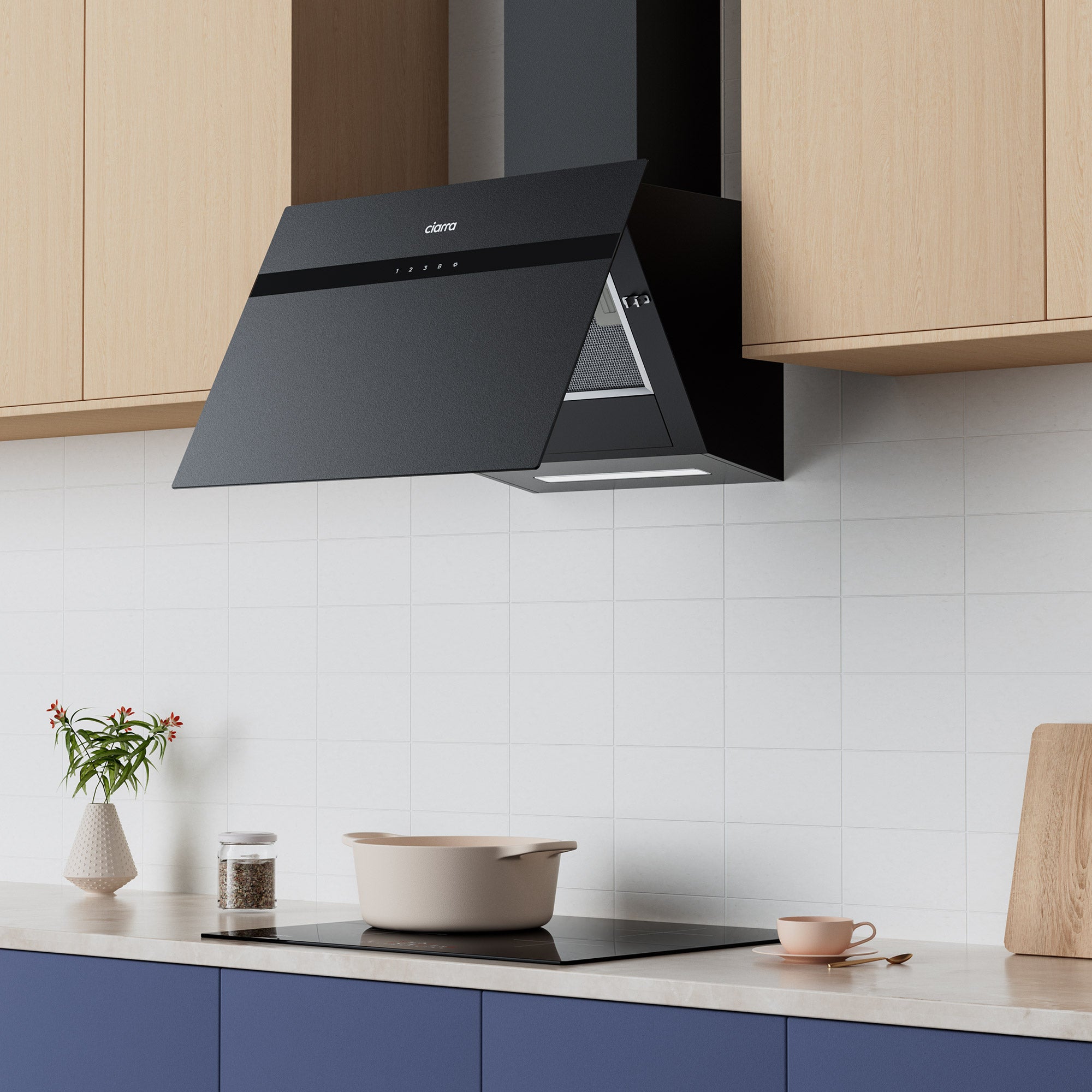 CIARRA Hotte Tactile 60cm APP Contrôle 650 m3/h 4 Classé A+++ Booster Fonction Verre Noir CD6736HG - 2