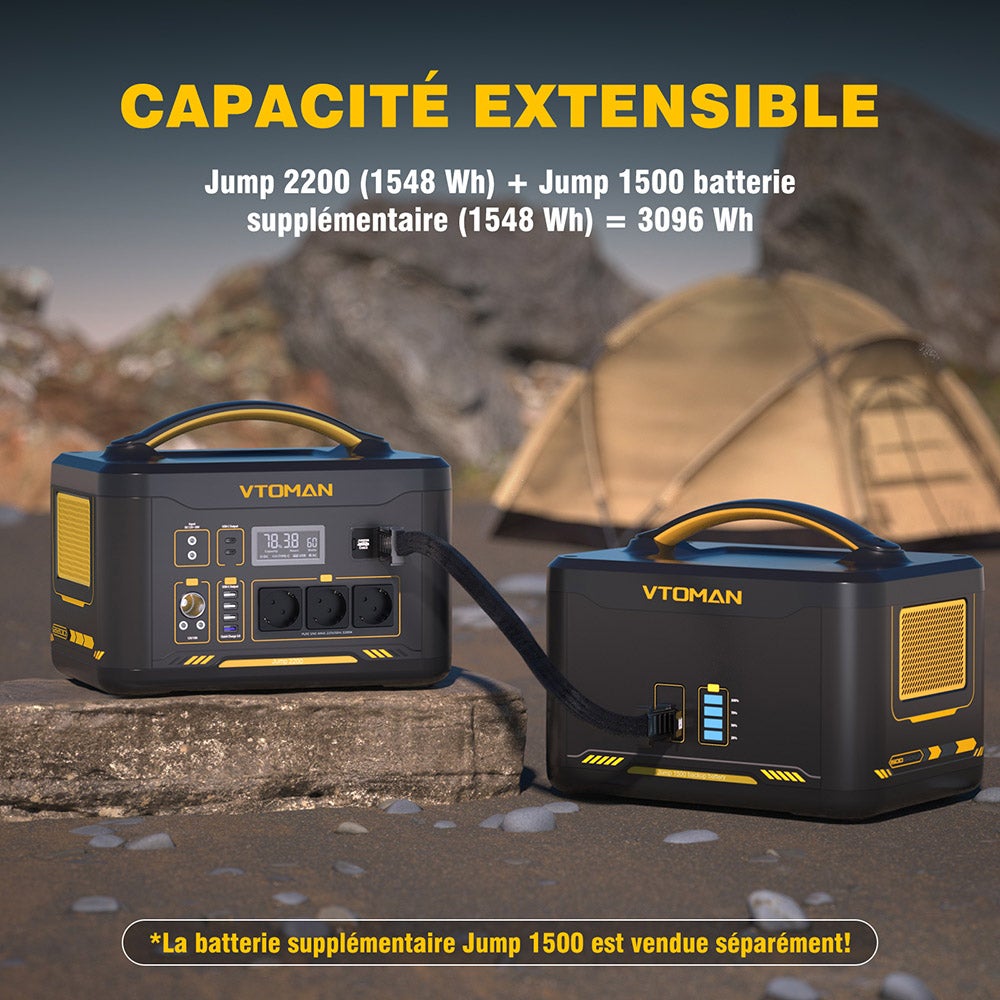 Station d'Énergie Portable VTOMAN Jump 2200 2200W, 1548Wh LiFePO4, Capacité Extensible 3096Wh - 4