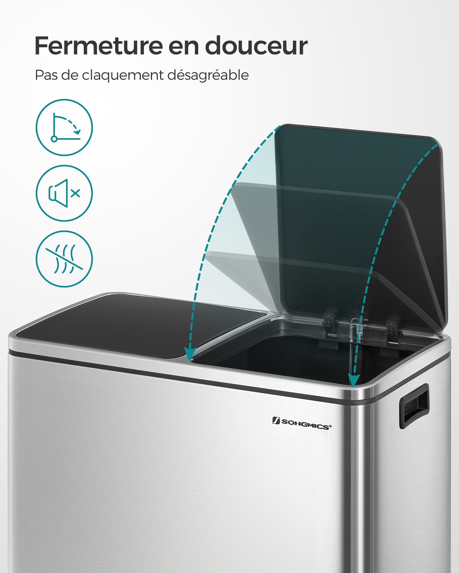Poubelle à Double Compartiment 2 x 30L, avec 15 Sacs Poubelles, Pédales en Métal - 5