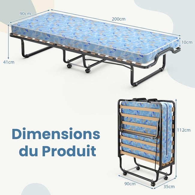 Brandina Pieghevole COSTWAY Con Materasso Memory Foam - Letto Portatile Con Ruote 200x90cm, Made In Italy - Foto 12