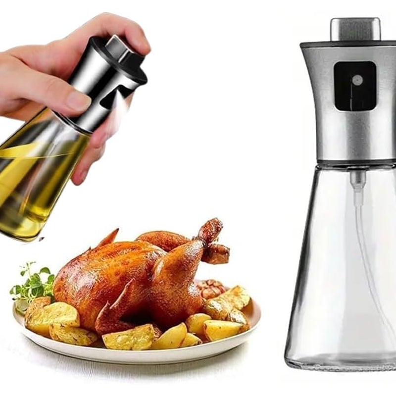 Spryskiwacz najwyższej jakości - Elegancki spryskiwacz do oleju ze szkła i stali nierdzewnej - Pojemność 200 ml - Srebrny, stożkowy design