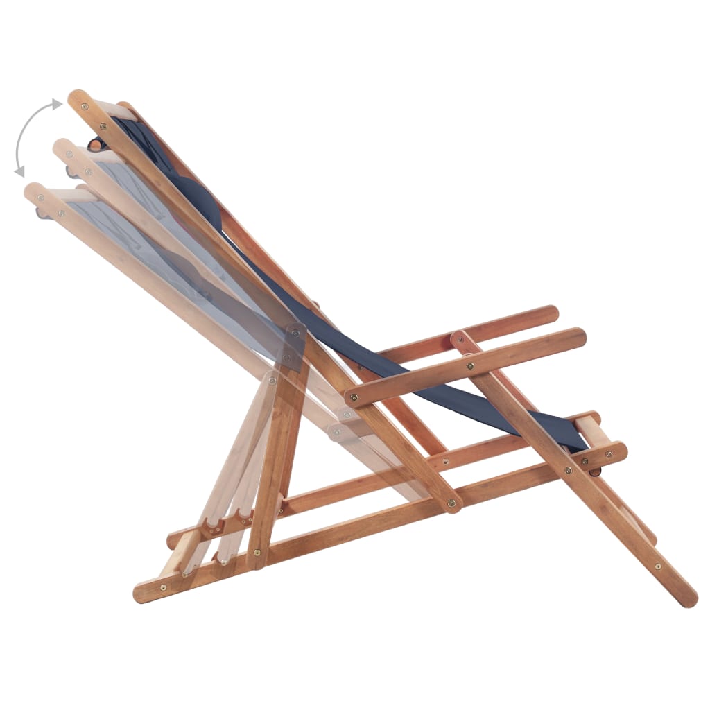vidaXL Silla de playa plegable de tela y estructura de madera azul - 5