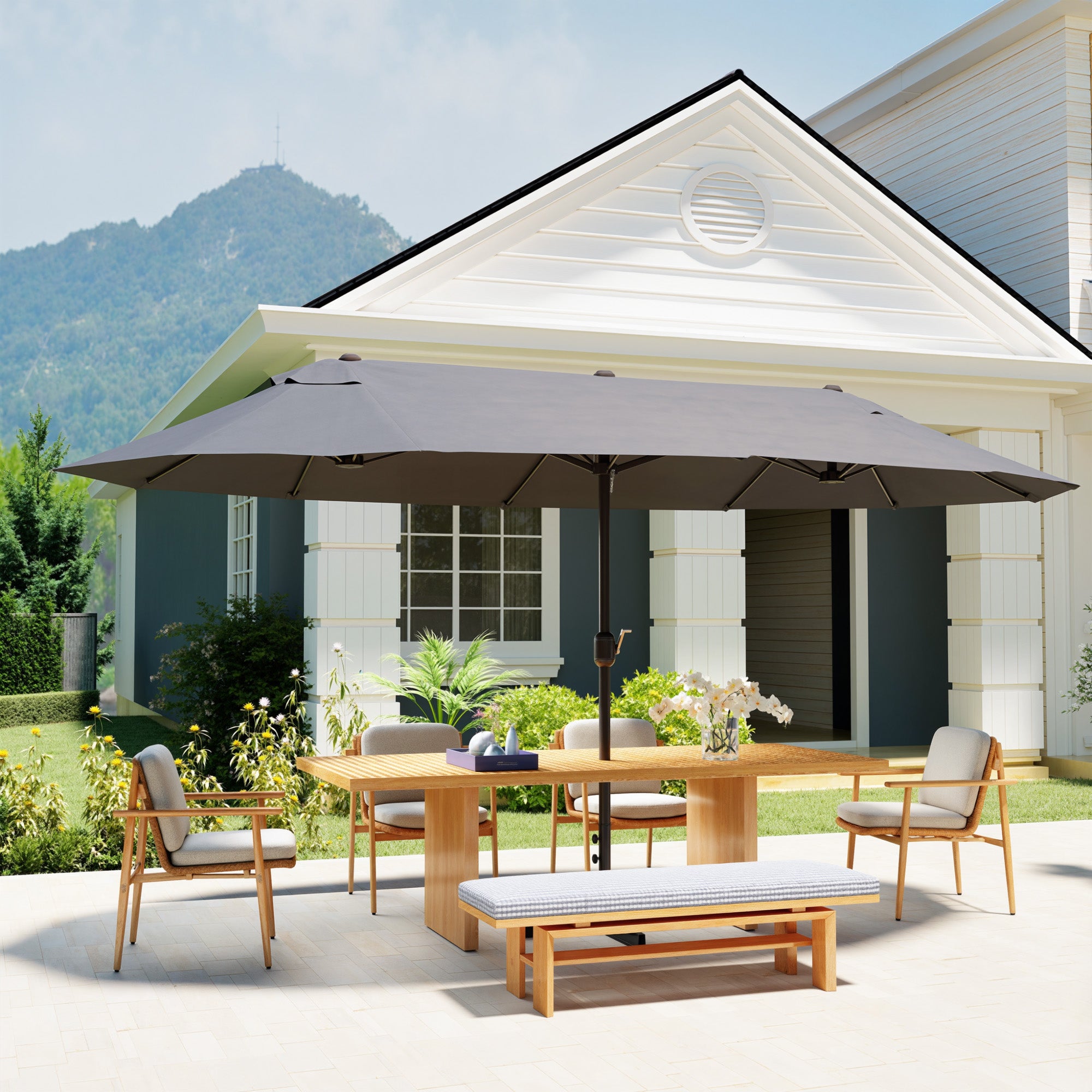 Chapéu de Sol Duplo Outsunny Poliéster e Aço Cinzento 455x265x238 cm - 5