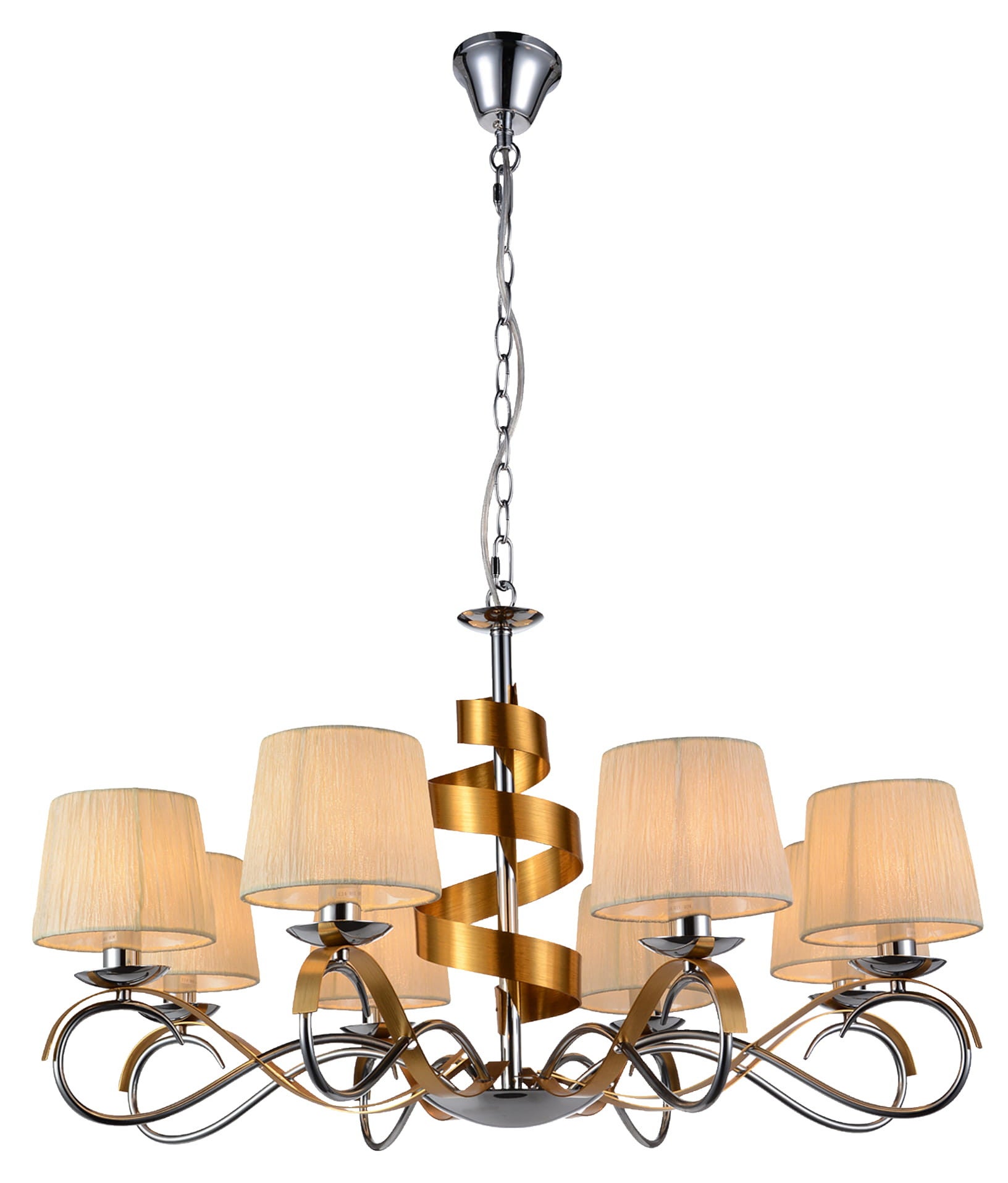 Lampa wisząca Denis chromowana-biała-złota 8xE14x40W wym: 120 x 80 x 80 cm metal Candellux
