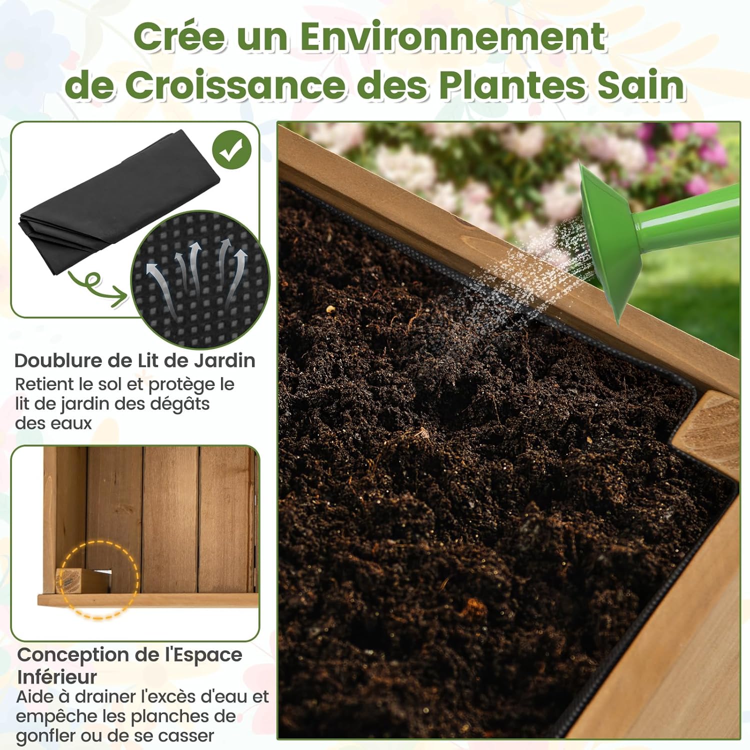 Jardinière Surélevée en Bois avec Treillis à Roulettes, Étagère Inférieure pour Fleurs, Légumes, Herbes, 90x29x129cm - 3