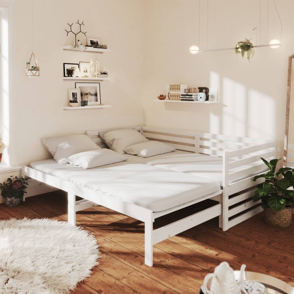 Vidaxl Sofá Cama Extraíble Madera Maciza De Pino 2X(90X200) Cm Blanco , Leroy Merlin
