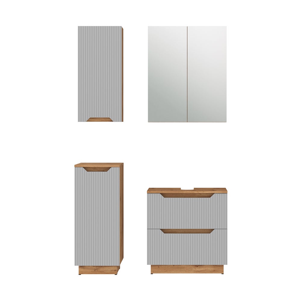 Vicco Zestaw mebli łazienkowych Lotta, Dąb/szary w paski, 4 części