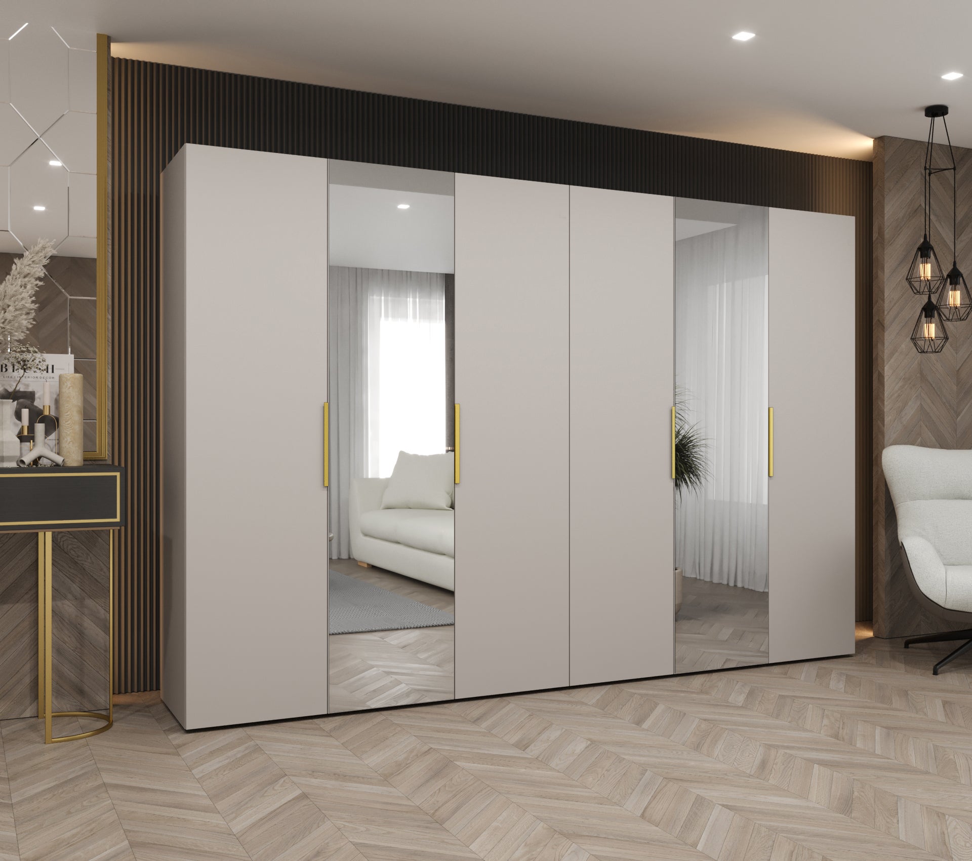 Szafa uchylna otwierana Marbella 2 300 x 52 x 202 cm kaszmir + u. złoty Abiks Meble - 2