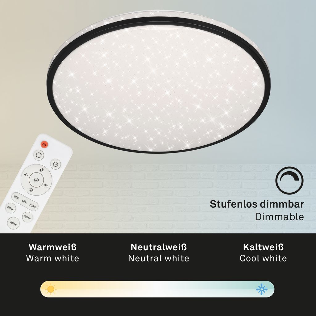 Plafonnier BRILONER LEUCHTEN SKIZO, 48 W, 4400 lm, IP20, noir, plastique, dimmable, avec télécommande, CCT, Ø 49,2 cm - 6