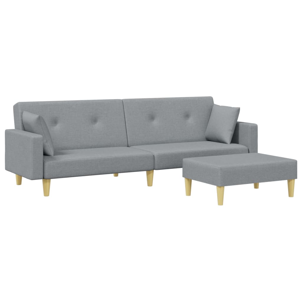 Sofá cama de 2 plazas moderno | cama para adulto con taburete tela gris claro cfw39057