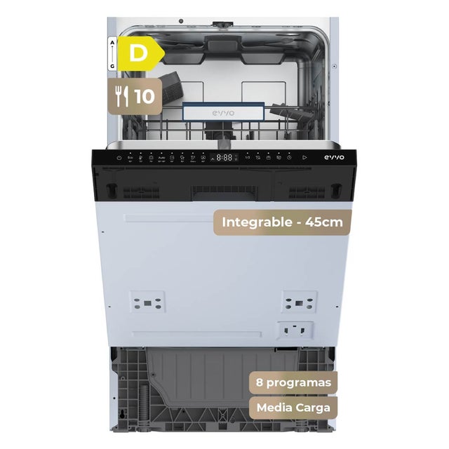 EVVO Di.3 Slim Lavavajillas Integrable 45cm Panelable 10 Cubiertos 8 Programas