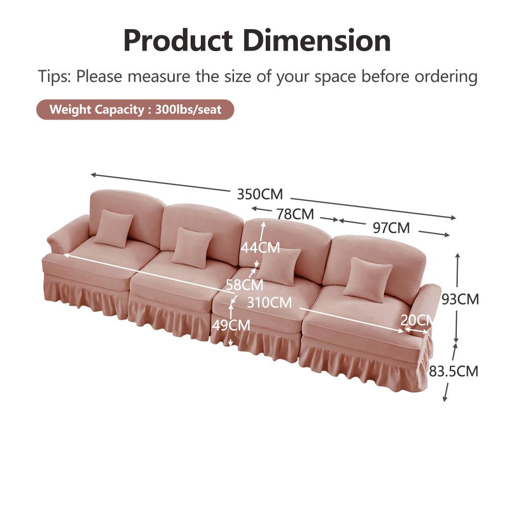 Divano 4 posti in velluto stile Mid-Century, braccioli conici, gonna rimovibile e gambe a fuso – comfort per il soggiorno - 3