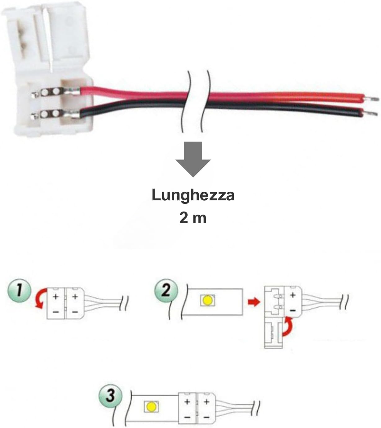 Connecteur pour Bande LED de 8 mm de Largeur, Câble de 2 Mètres, Raccordement Rapide Sans Soudure. - 2