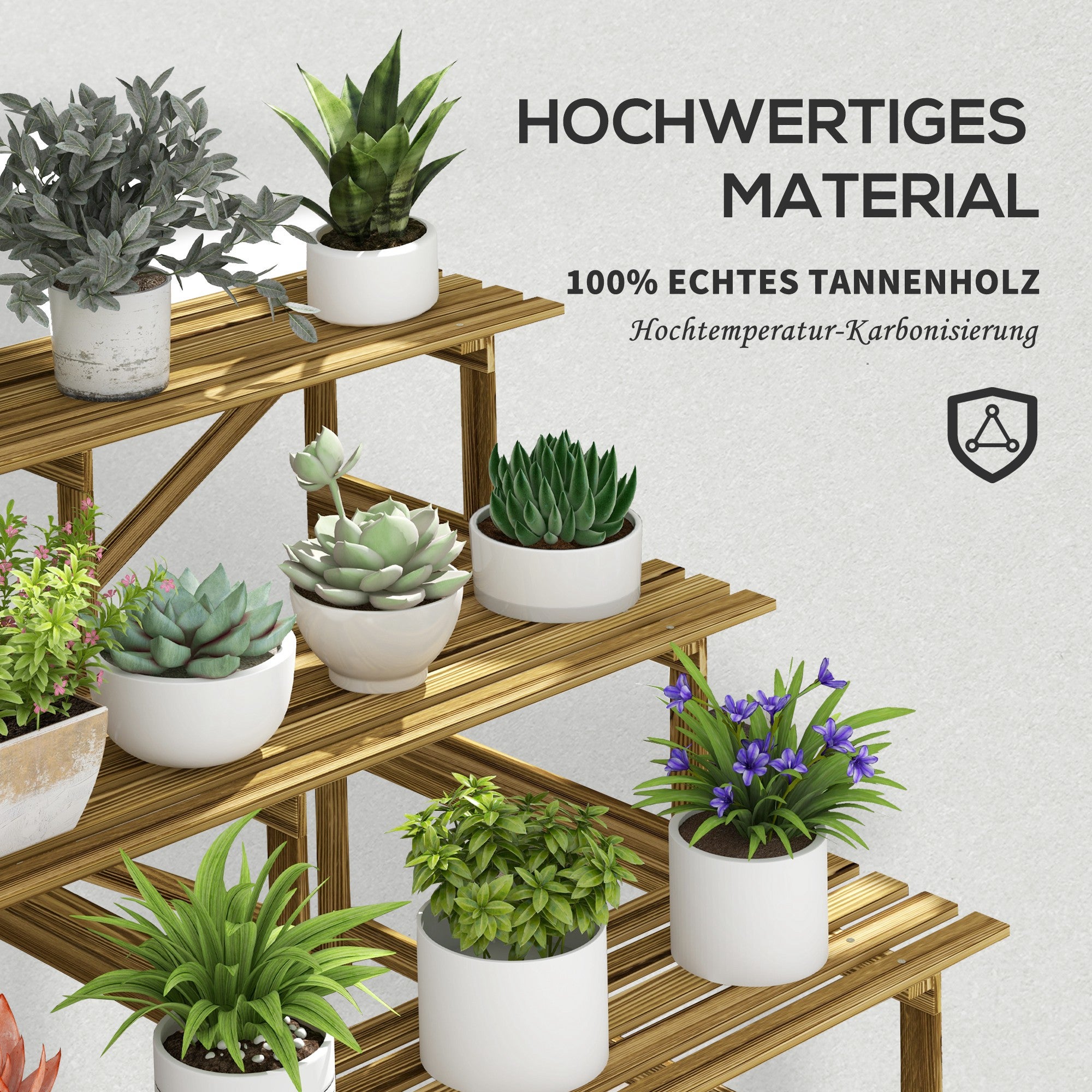 Escalier à plantes étagère à fleurs 3 marches en bois de sapin 120x80x78cm pour jardin balcon et terrasse - 4