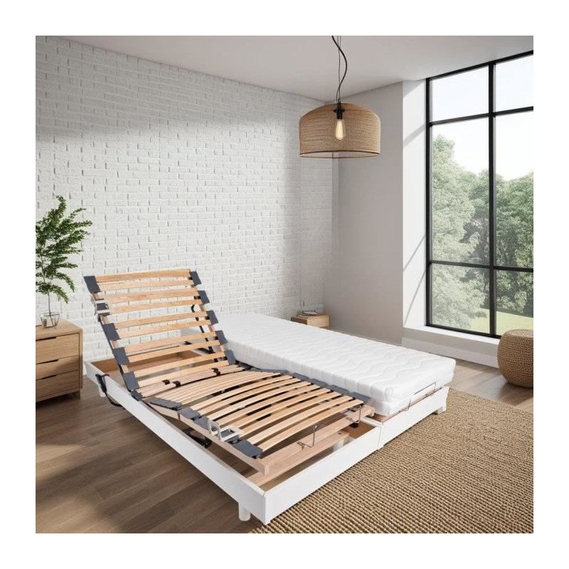 Ensemble Relaxation TALCA - Matelas + Sommiers Électriques - 2x80x200, Décor Chêne