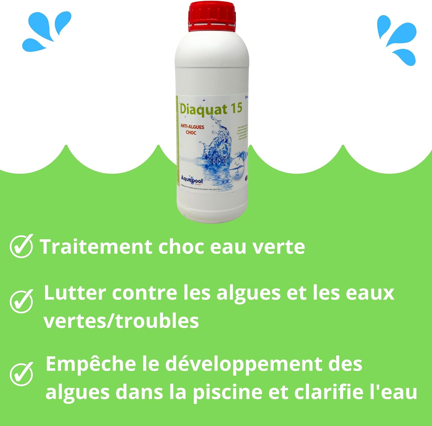 Algicide Anti Algues Piscine, rattrapage Choc Eau Verte, Anti Eau Verte/Trouble 1L - 3