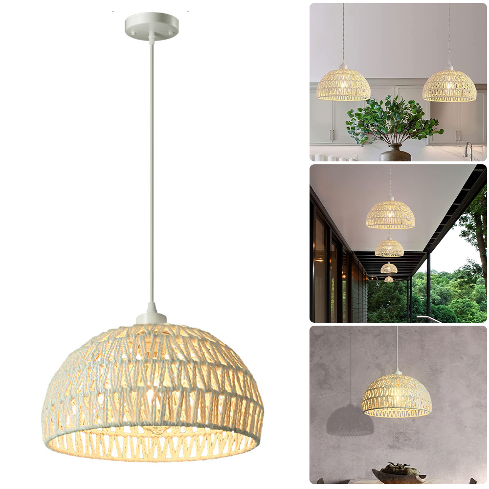 Rustykalna lampa wisząca, żyrandol z żarówką, plafon w stylu bohemy, zawieszenie z regulacją wysokości, biały, ciepłe światło 3000 K