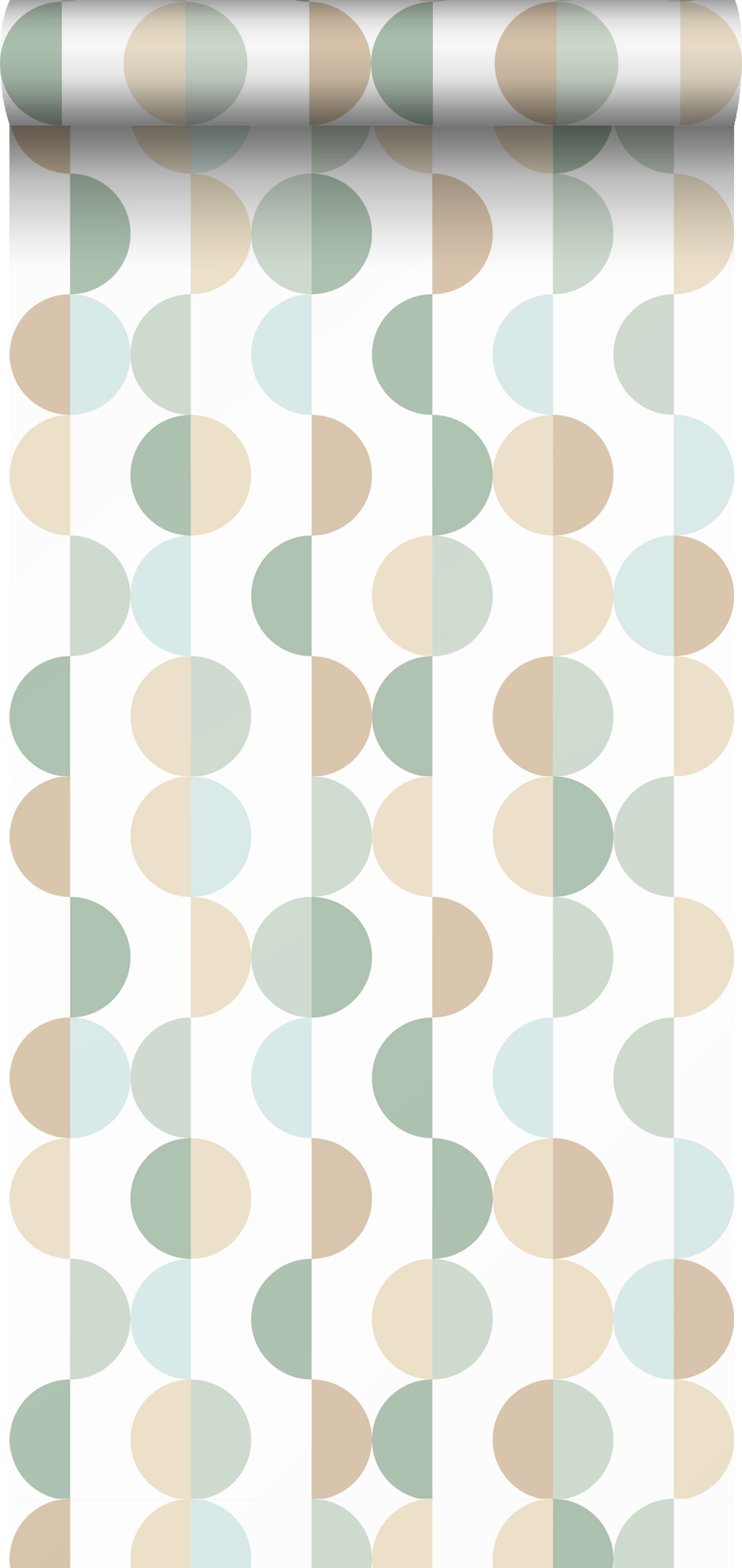 Papel pintado motivo gráfico verde grisáceo, azul claro y beige - 50 x 900 cm - estahome