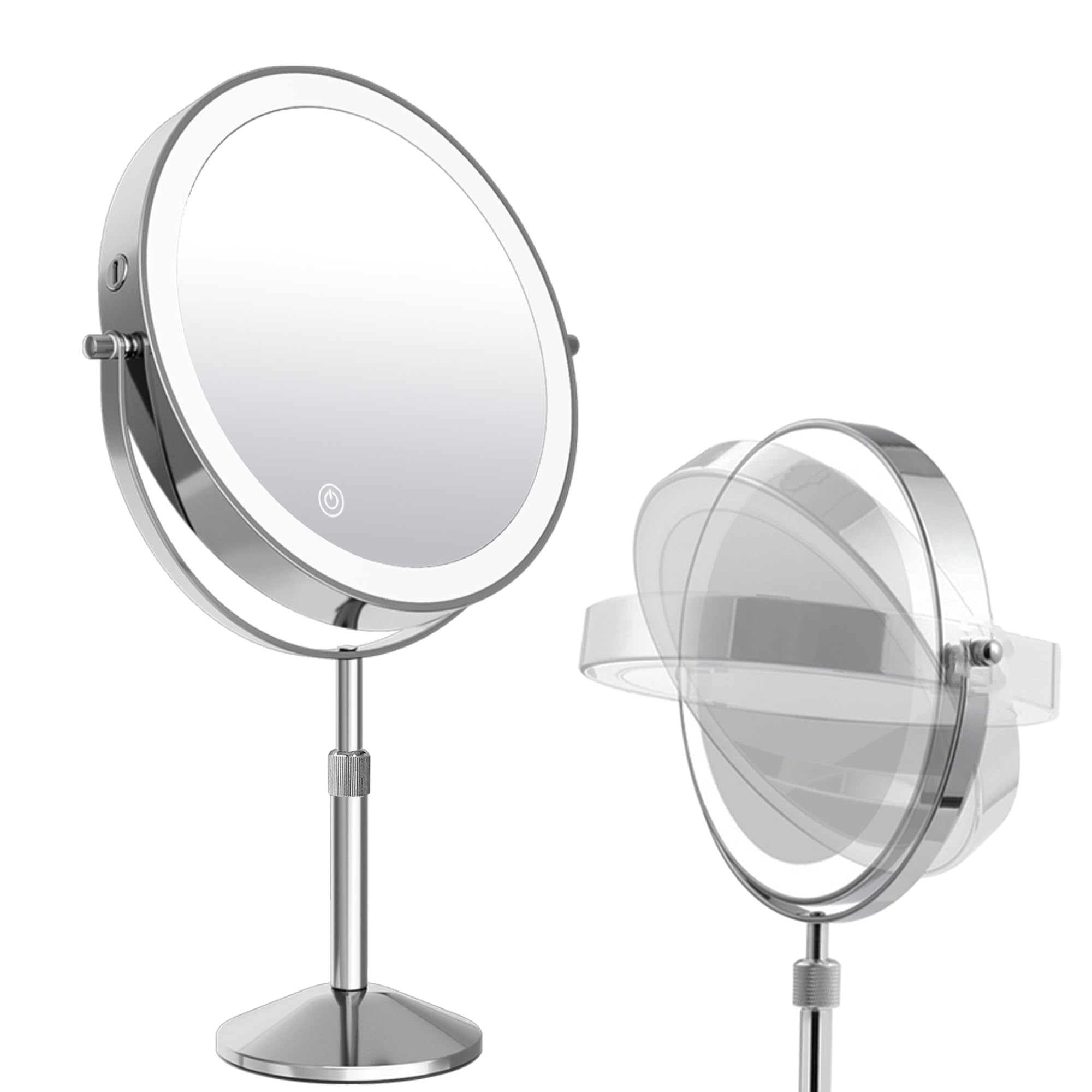Miroir lumineux LED sur pied grossissant 10 fois bambou métal noir