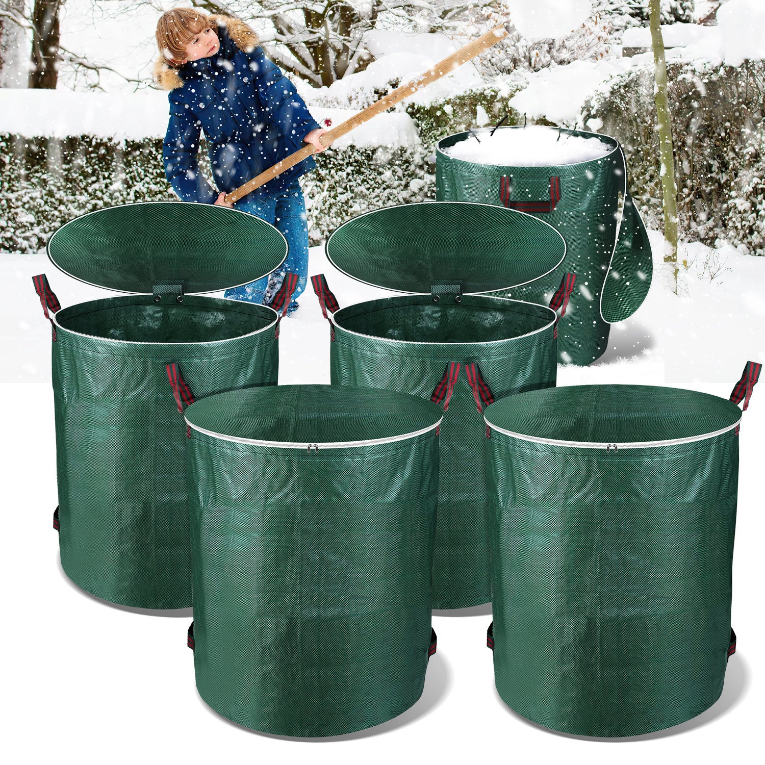 2 Sacchi Per Foglie Da Giardino 272L, Stabili Con Manici, In PP, Diametro 67 Cm, Pieghevoli