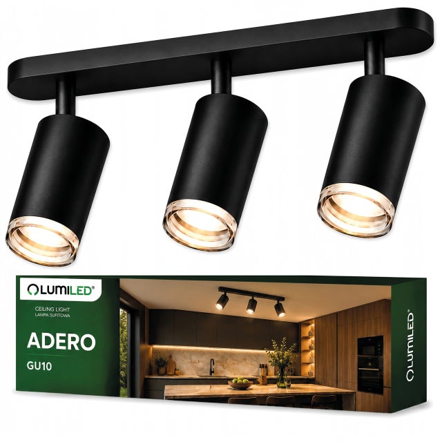Lampa Sufitowa Lumiled Reflektor LED Spot 3x GU10 IP44 Czarna
