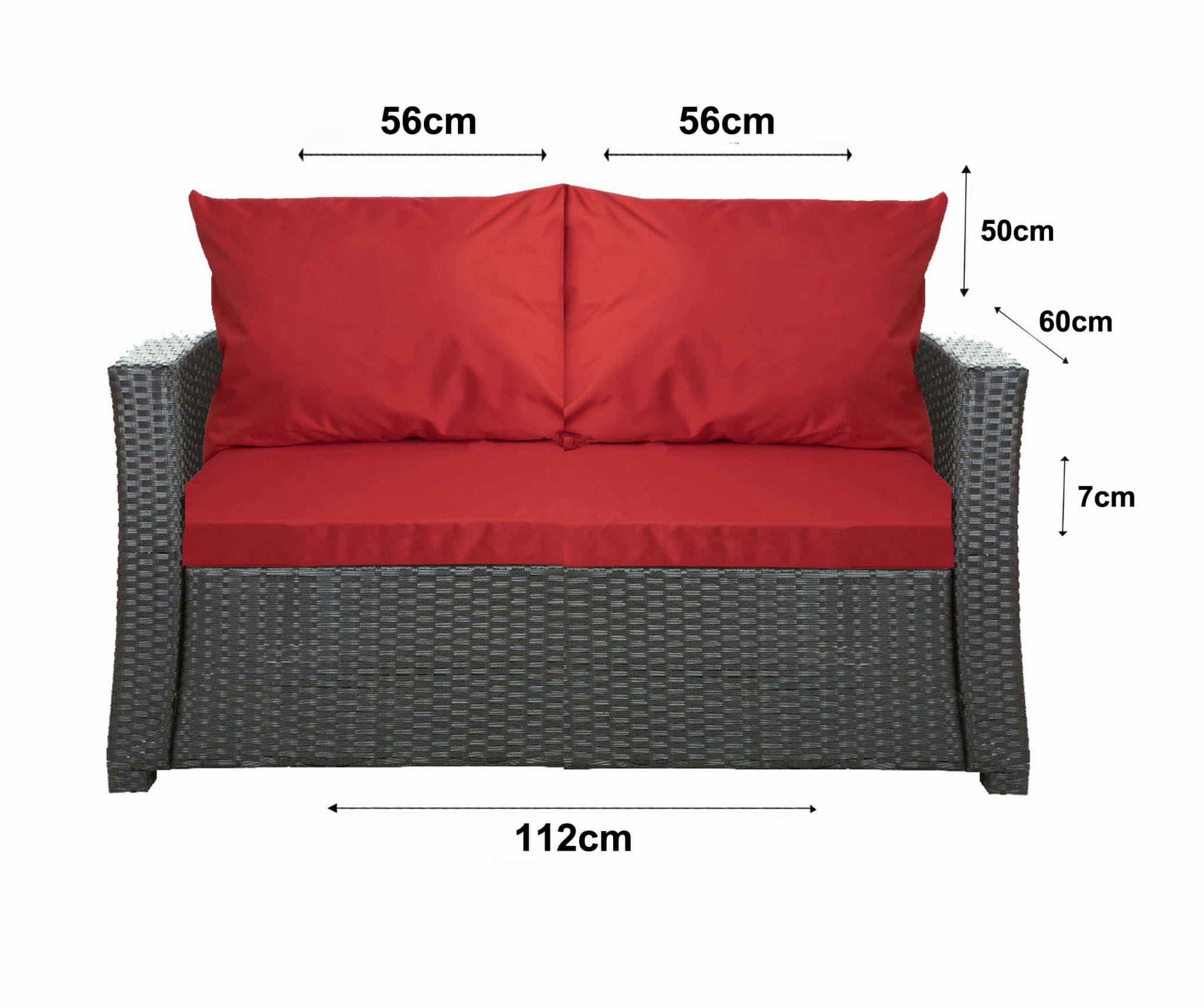 Cuscini per divano da giardino in polyrattan 112x60x7+2*56x50cm
