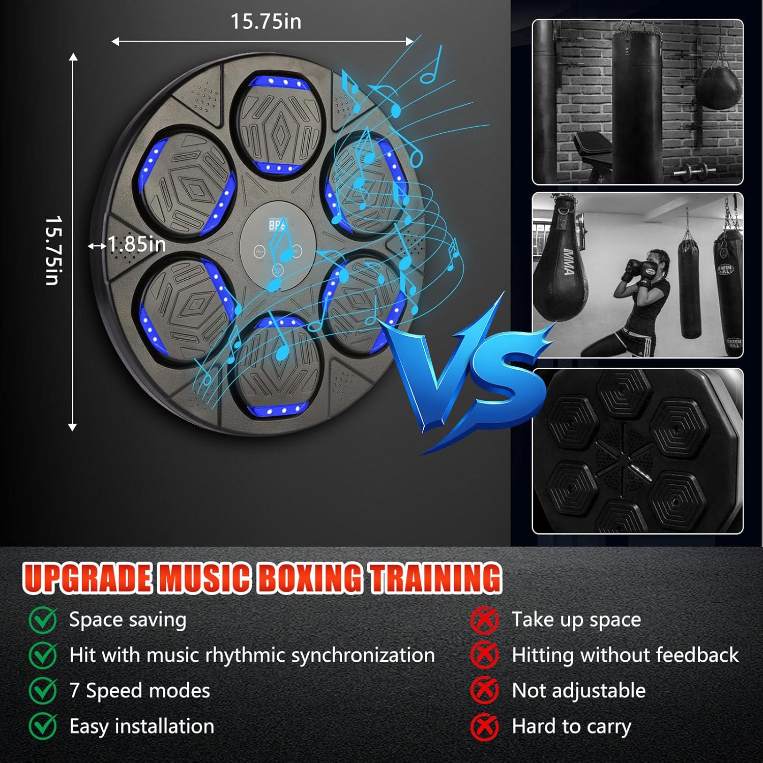 Cibles de boxe musicales intelligentes pour l'entraînement sportif avec 7 vitesse - 6